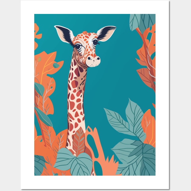 African Savanna Colorful Wild Animal Giraffe Wall Art by ZAZIZU